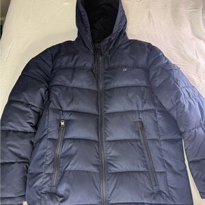 Calvin Klein Men's Dark Blue Quilted Puffer Jacket with Hood